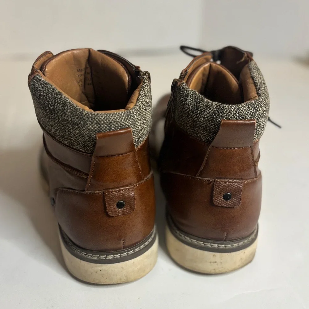 Steve Madden Mens Brown Faux Leather Side Zip Combat Boots Tweed Collar Size 13